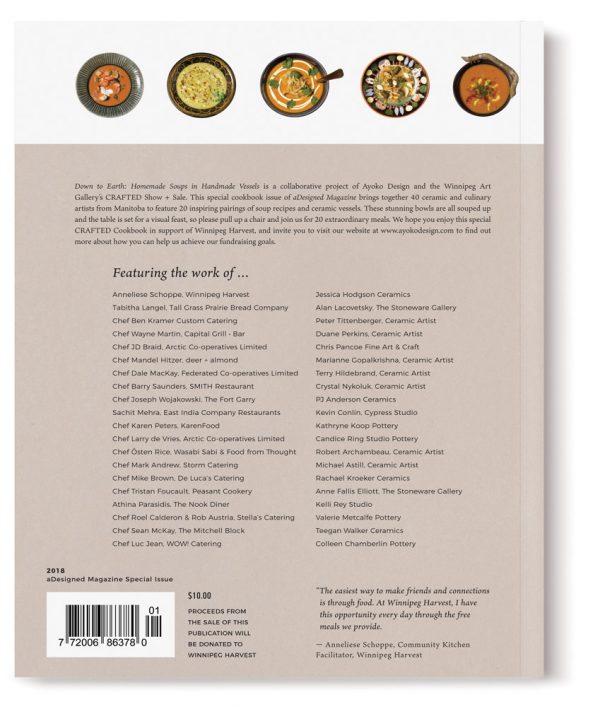 Back cover of Down to Earth Cookbook, in support of Winnipeg Harvest